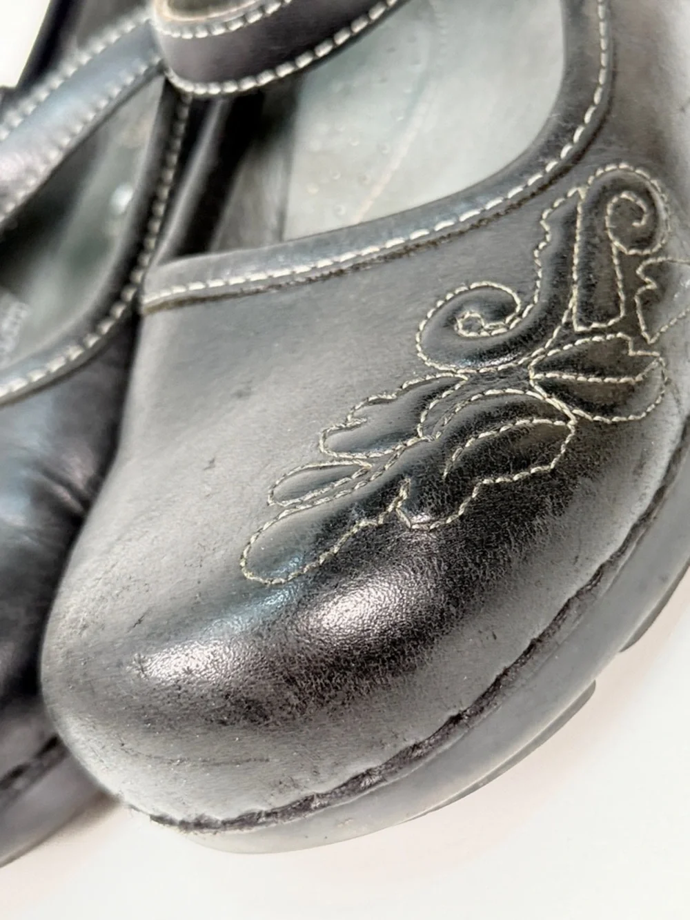 Dansko Black Leather Mary Jane Clogs Floral Comfort Shoes EU 39 size 8.5 - 9